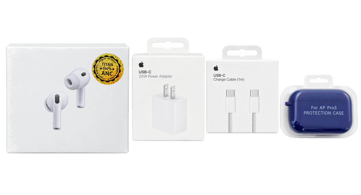 COMBO PRO 3 · 4 en 1: 1 Pro 3 con cable en caja, 1 cubo original de 20 W, 1 cable a elección, 1 case de regalo